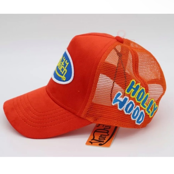 Von Dutch Hollywood Patch Orange VELVET Trucker Hat| Adjustable/Snapback|NEW/NWT main image 5